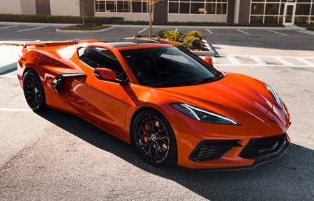 chevrolet corvette z06 zl1 c8 vette chevy agl43 2022 20 21 inch 21in 20in staggered forged three piece spec3 agl43 mesh concave multi spoke wheels rims gloss black carbon overlay face polished clear lip chrome hardware vossen rotiform velos velgen adv1 al13 anrky mvforged esrforged 1886 luxury car cars euro hre