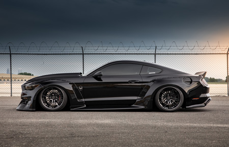 black ford mustang gt widebody clinched flares agluxury wheels agl12 spec2 gloss matte carbon fiber bespoke rims stance bagged custom forged three piece mesh forgiato vellano hre adv.1