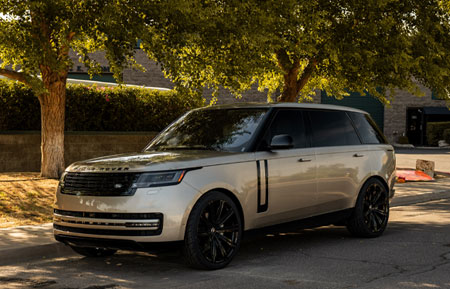 2022 land rover range rover agluxury wheels aglvanguard vanguard 24in 24in custom monoblock flow form rotary forged concave 10 spoke gloss black