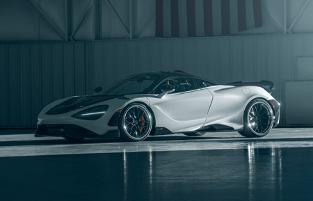 mclaren 720s 765lt 650s 600lt 2022 20 21 inch 21in 20in staggered forged three piece spec3 agl43 mesh concave multi spoke wheels rims gloss black carbon overlay face polished clear lip chrome hardware vossen rotiform velos velgen adv1 al13 anrky mvforged esrforged 1886 luxury car cars euro hre