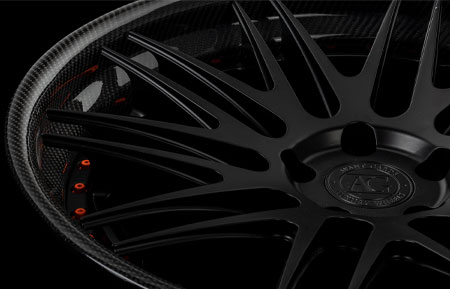 agluxury wheels agl10 custom concave forged three piece bespoke aftermarket rims matte black carbon fiber lip orange hardware forgiato vellano vossen