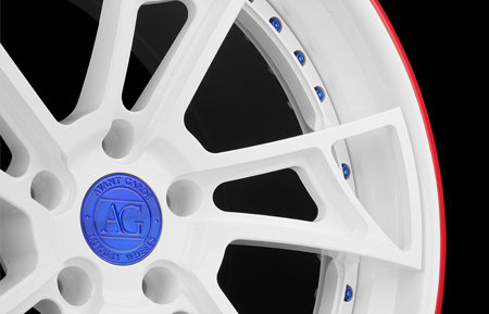 agluxury wheels agl24 gloss white gloss red pinstripe candy blue hardware three piece rims custom concave forged directional five spoke forgiato vossen rotiform