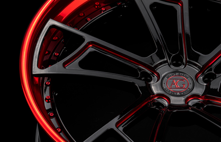 agl25 spec3 gloss black candy red windows lip agluxury wheels forged wheels