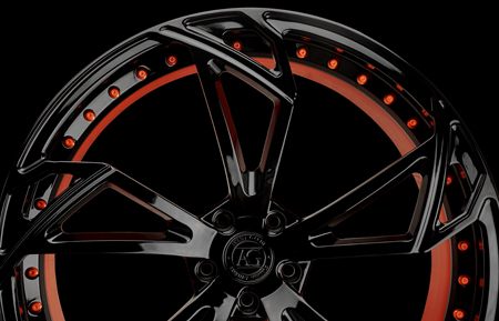 agluxury wheels agl47 duoblock dual block monoblock gloss black orange hardware custom concave forged three piece bespoke rims deep dish directional rotiform vossen forgiato brixton
