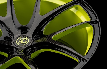 agluxury wheels agl23 21in 21inch aston martin vantage monoblock forged concave wheels green carbon fiber overlay two tone coat finish